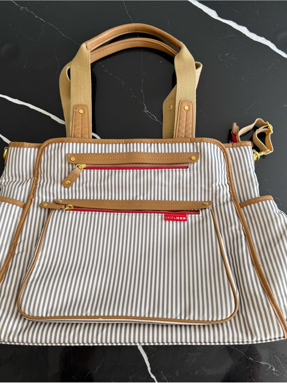 Skip Hop Tan & White Stripe Diaper Bag